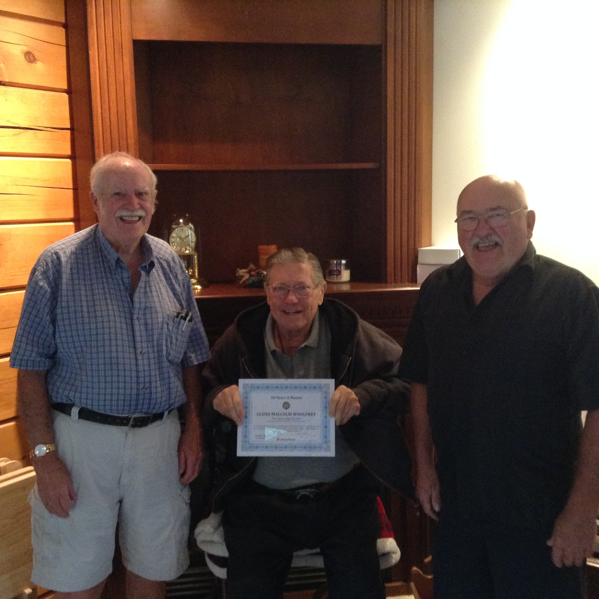 W. Bro. Glenn Woolfrey with his 50-Year Pin